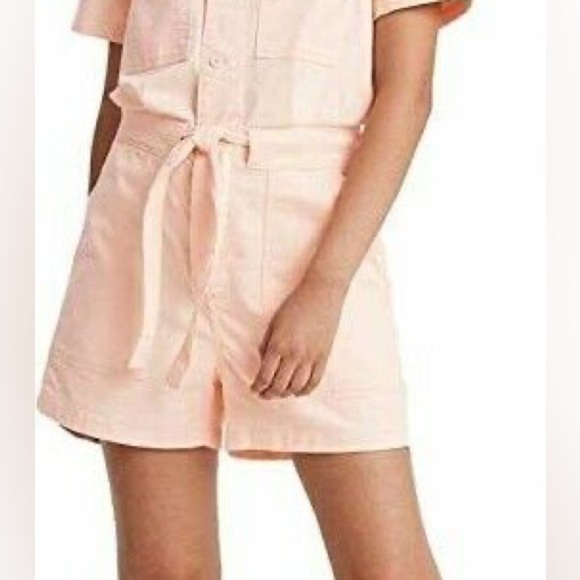 Levi's NEW Soft Surplus Coverall Romper In Light Pink Peach Size Small - Picture 4 of 10
